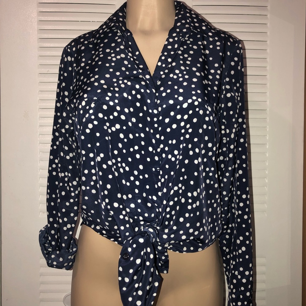 Navy blue Polka Dot Blouse Size Small